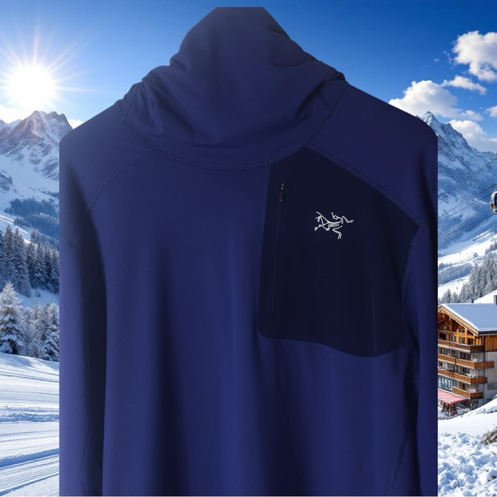 ARCTERYX STRYKA BALACLAVA PULLOVER XL SQUID INK BLUE ZIP CHEST POCKET HOODY NWOT - Picture 6 of 14